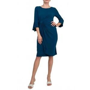 NEW CONNECTED APPAREL flutter sleeve gathered side solid matte jersey dress in d